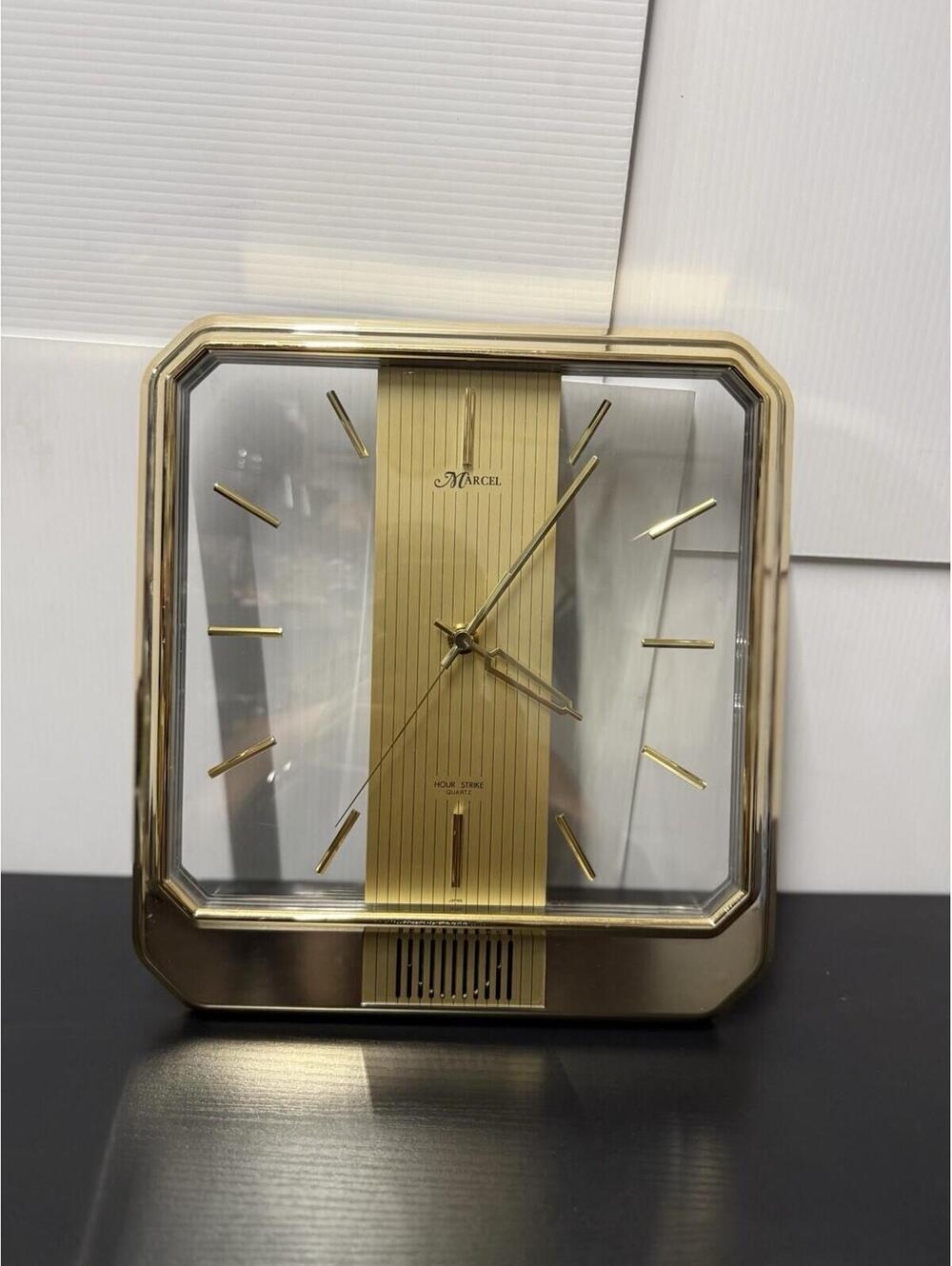 Marcel Vintage 1980s Gold Tone Hour Strike Wall Clock Acrylic  Works Japan